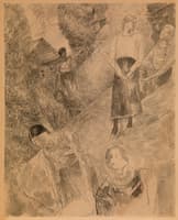 Village Scene with Five Female Figures
