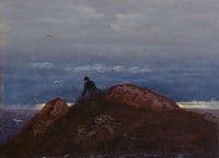 Figure Sitting on a Mountain