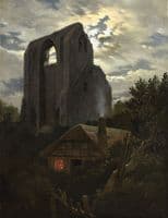 Ruins of the Eldena Monastery with a Cottage near Greifswald in Moonlight