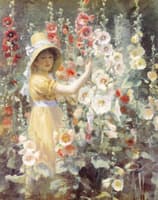 Girl with Hollyhocks