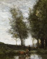 The Pond, Woman Grazing Cows