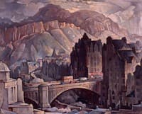 North Bridge and Salisbury Crags, Edinburgh, from the North West