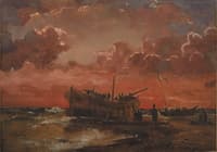 A Wreck on Jutland's West Coast at Sunset