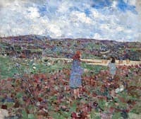 Landscape with Two Girls in Blue