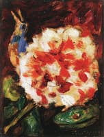Blume mit Vogel und Echsenkopf