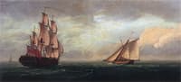 The British Frigate H.M.S. Flora with a Schooner Crossing
