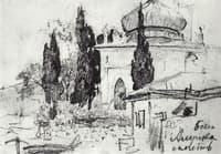 Cypress Trees by the Mosque