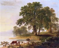 Pastoral Scene a Lake's Edge