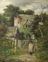 A Small Boy Standing at the Gate of a Ruined Cottage