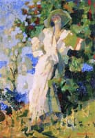 Stylish Lady Sitting in the Sun in front of a Bush