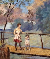 Two Girls on a Log Bridge