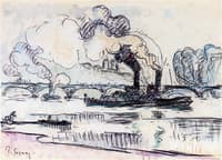 View of Paris with Tugs