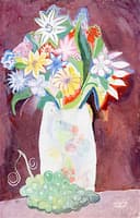 Still Life with a Vase of Flowers and a Bunch of Grapes