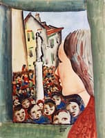 Woman Facing a Crowd