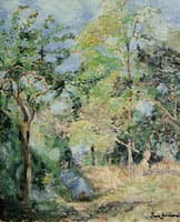 Young Woman wearing a Blue Robe under the Trees