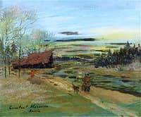 Evening Landscape with Hunters in Russia