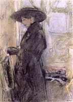 Young Woman in Profile with Large Black Hat