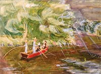 Two Fishermen, Nun, Woman and Baby in Boat