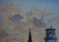 Two Copenhagen Steeples in the Evening Light