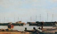 View towards Nyholm with a Crane and Warships