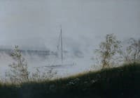 Ship on the Elbe in the Early Morning Fog