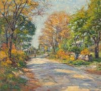 Figure Walking on Tree-Lined Street