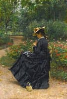 Woman Sewing in Garden