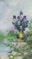 A Vase of Irises on the Terrace