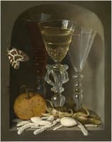 Stil life with three wine glasses in a niche