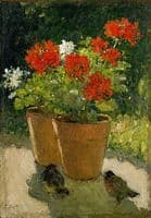 Geraniums with Sparrows