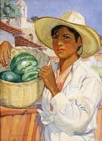 Young Man holding Basket of  Water Melons