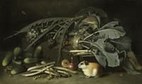Still life with vegetables and guinea pigs