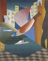 Surreal Composition with Fish and Figures