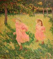 Lilly and Jimmy running in Giverny