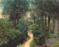 A Stream below Poplars