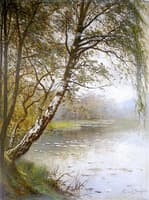 River with Birches and Lily Pads