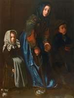Woman Begging with Two Children