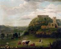 View of Nottingham Castle with St Nicholas' Church and Houses