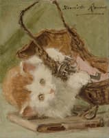 Kitten Playing with a Key and Basket