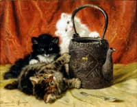 Three Kittens Playing with a Kettle