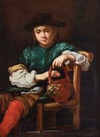 Sitting boy with a pot