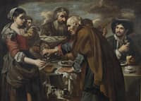 A Roman street scene with peasants eating and drinking