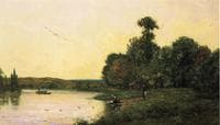 Washerwomen by the River at Sunset
