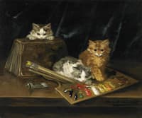 drei katzen mit farbpalette