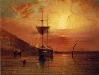 Ships in Calm Water at Sunset