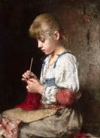A Young Girl Crocheting