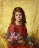 Portrait of a Young Girl Holding a Bunch of Roses