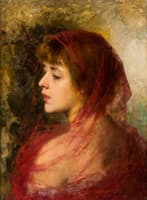 Red-haired Girl in a Red Veil