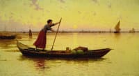 European Scene, Girl Poling a Boat