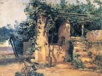 A Vine-Covered Terrace with a Well and a View of the Sea